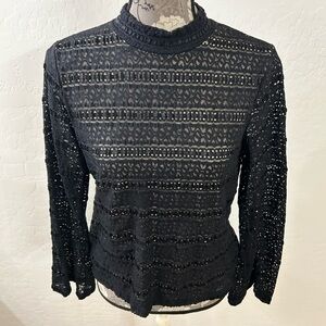 Elegant Black Womens Lace Blouse top with Long Sleeves by Dialogue